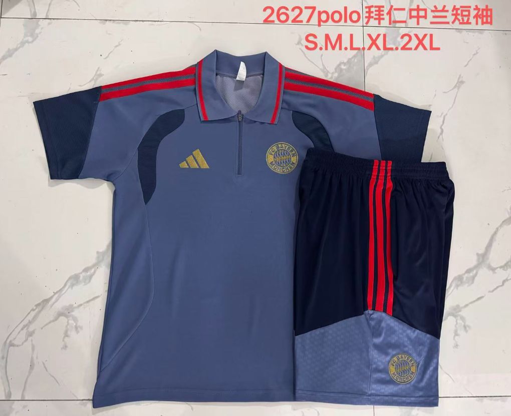 26/27 Adults POLO Bayern mid Blue (with cropped pants) Training Kits - Image 1